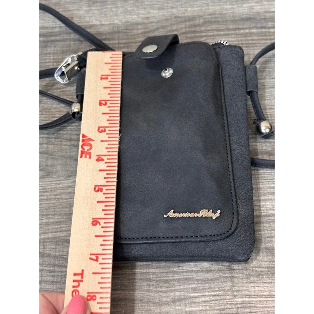 American Bling Black Studded Rhinestone Floral Laser Cut Crossbody Phone Bag